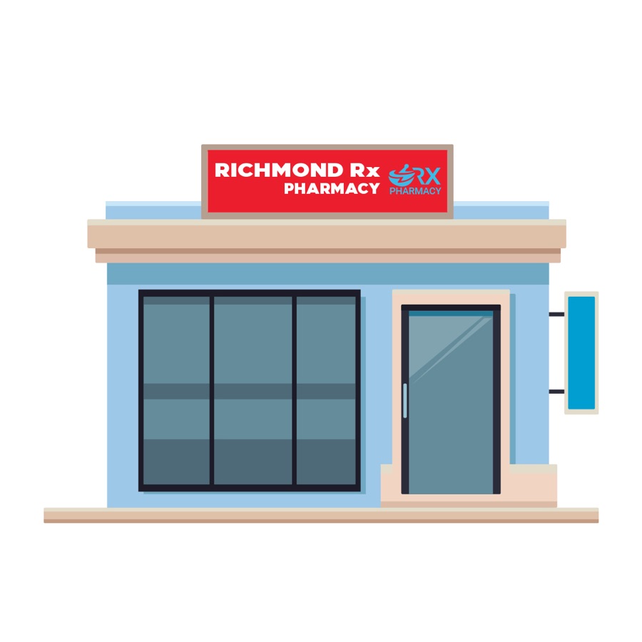Illustration of the Richmond Rx Pharmacy storefront